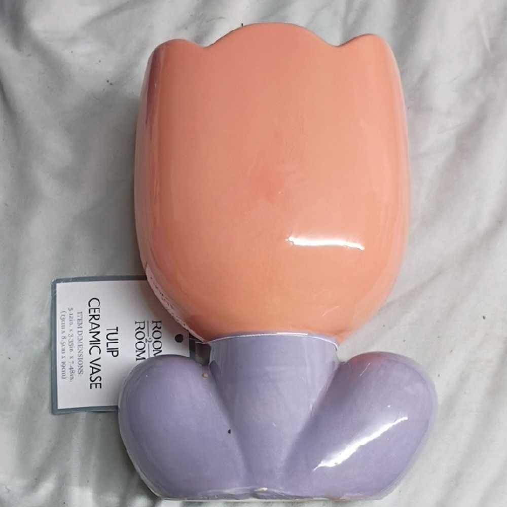 Tulip Ceramic Vase - Peach and Lavender